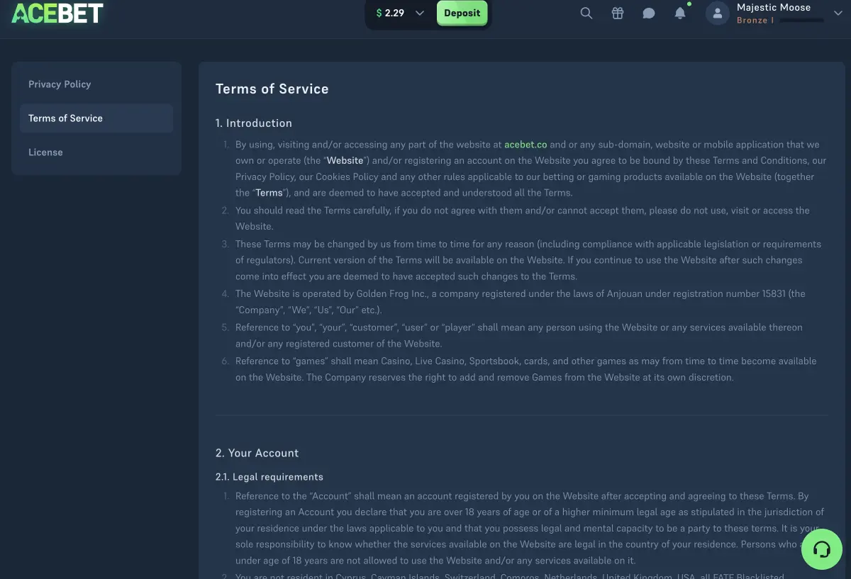 AceBet T&cs