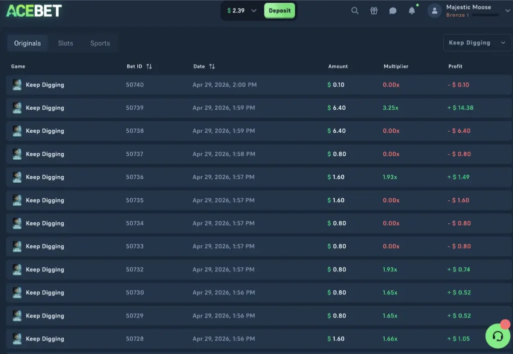 AceBet game sessions