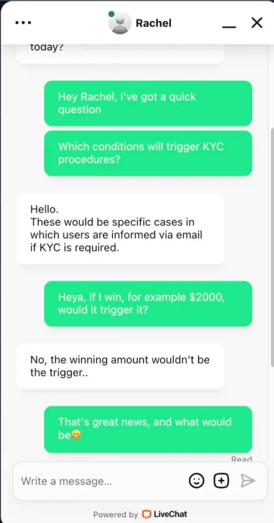 Betpanda KYC chat