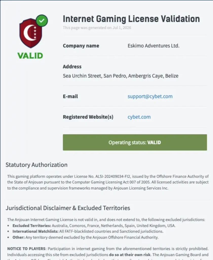 Cybet license
