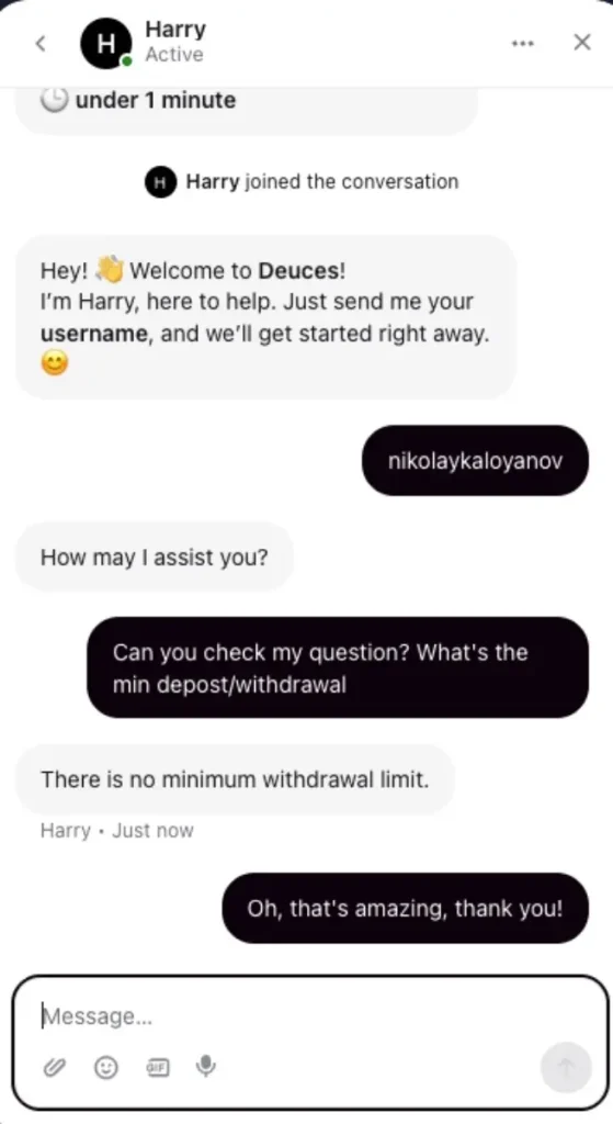 Deuces live chat