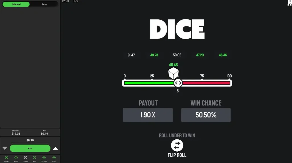 Dice by Hacksaw Desktop Betting
