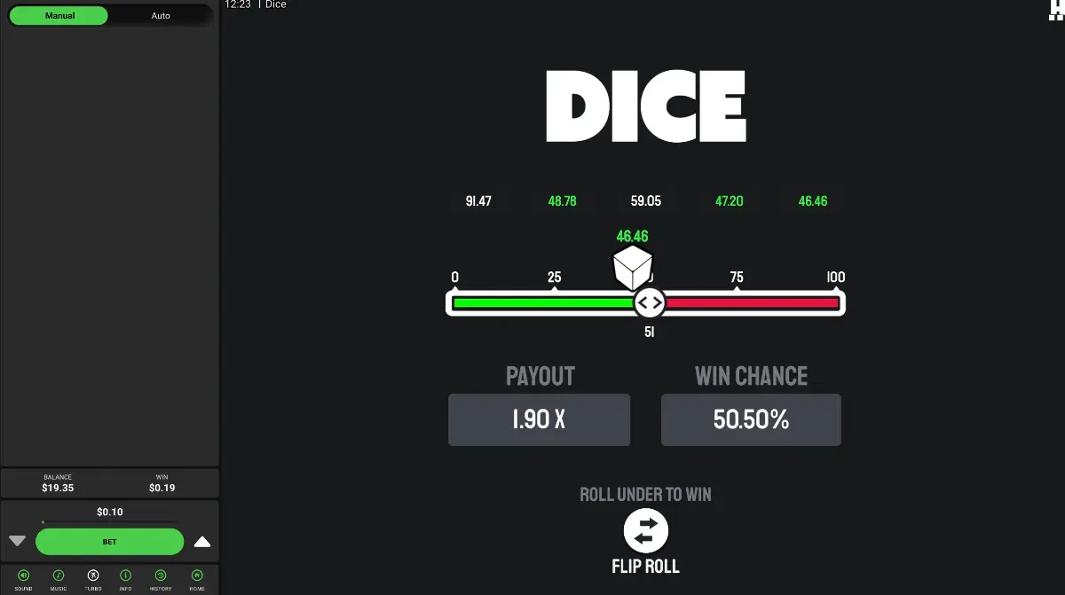 Dice by Hacksaw Desktop Betting
