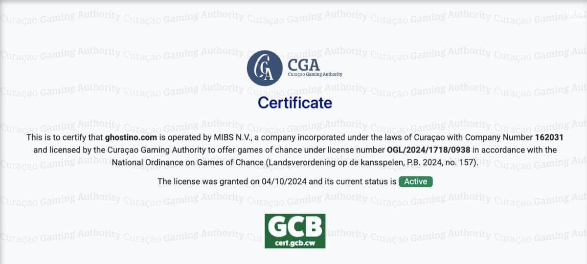 Ghostino casino license