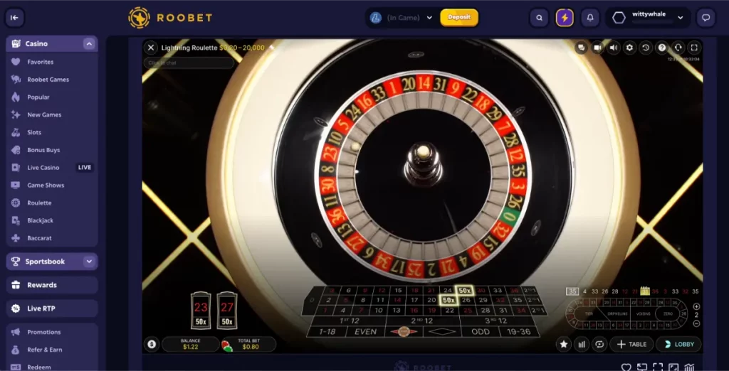 Playing Lightning Roulette at Roobet