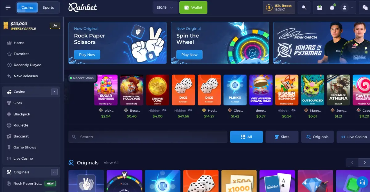 Rainbet homepage