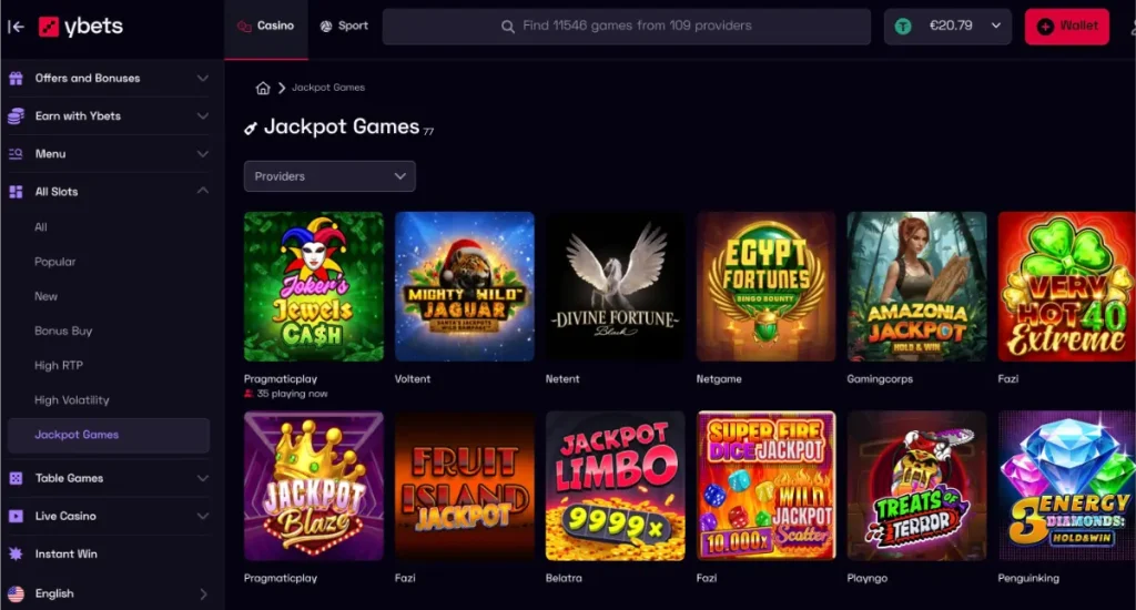 Ybets jackpot games