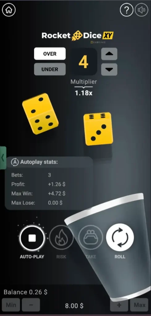rocket dice xy bgaming mobile auto session