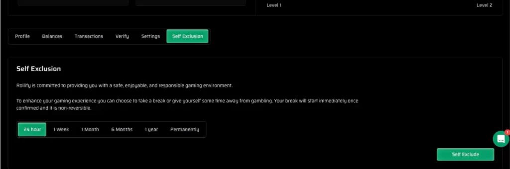 rollify self-exclusion