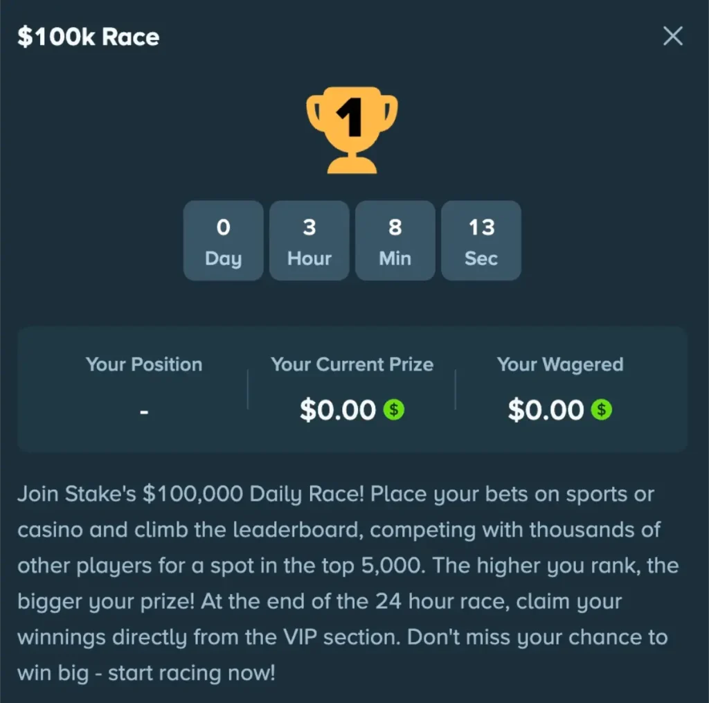 stake 100k daily race