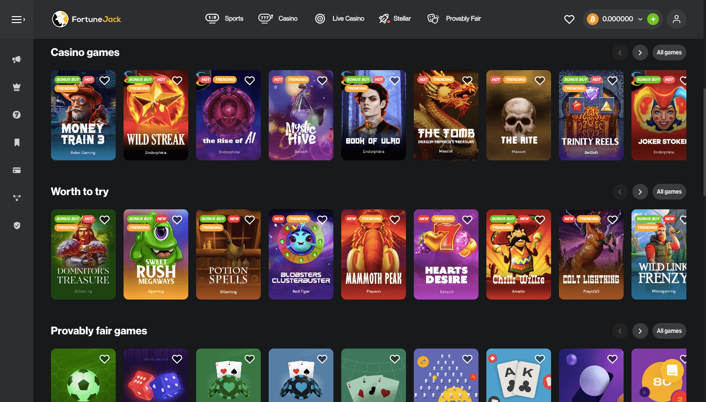 FortuneJack Casino Games