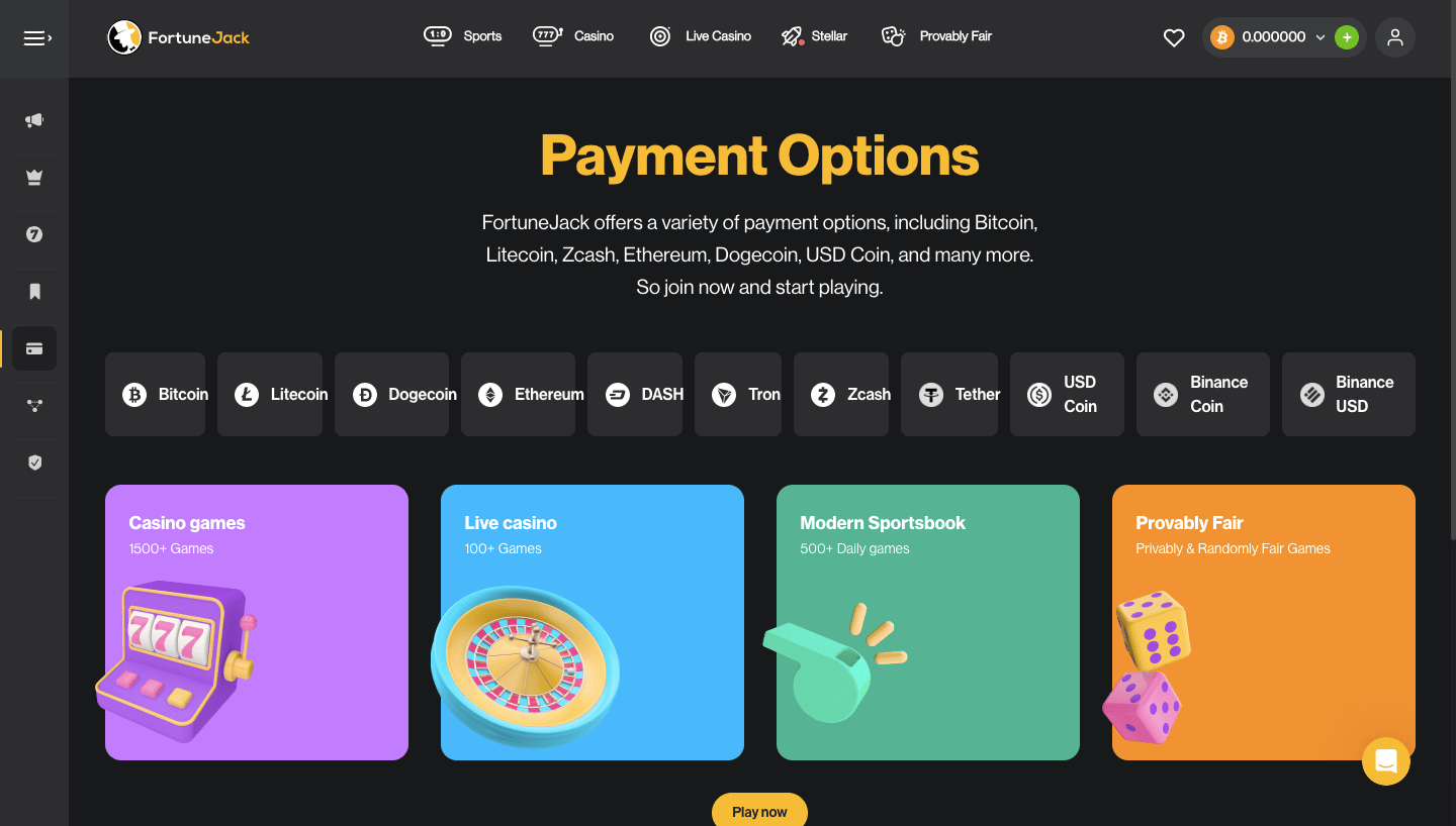 FortuneJack Casino Payment Options