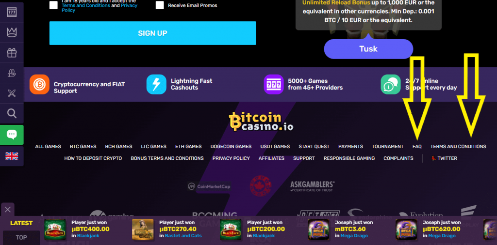 Bitcoin Casino io Terms and Conditions location