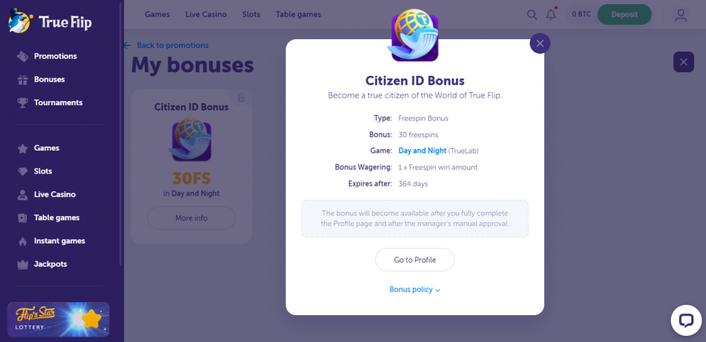 True Flip Citizen ID Bonus information