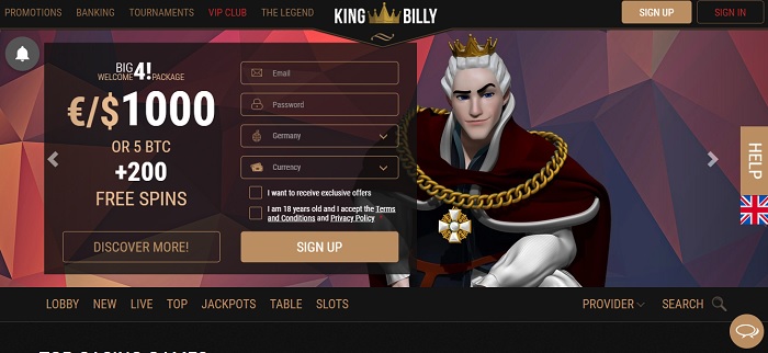 kingbilly casino homepage