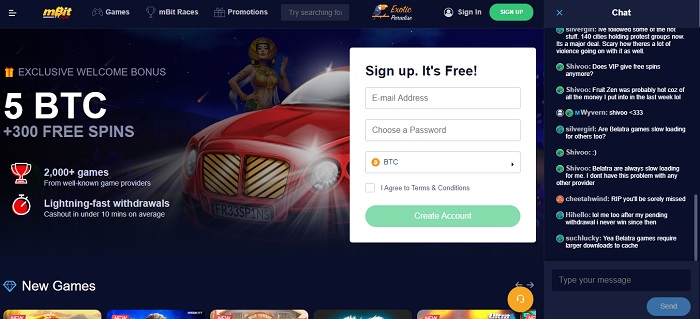 mBit Casino homepage