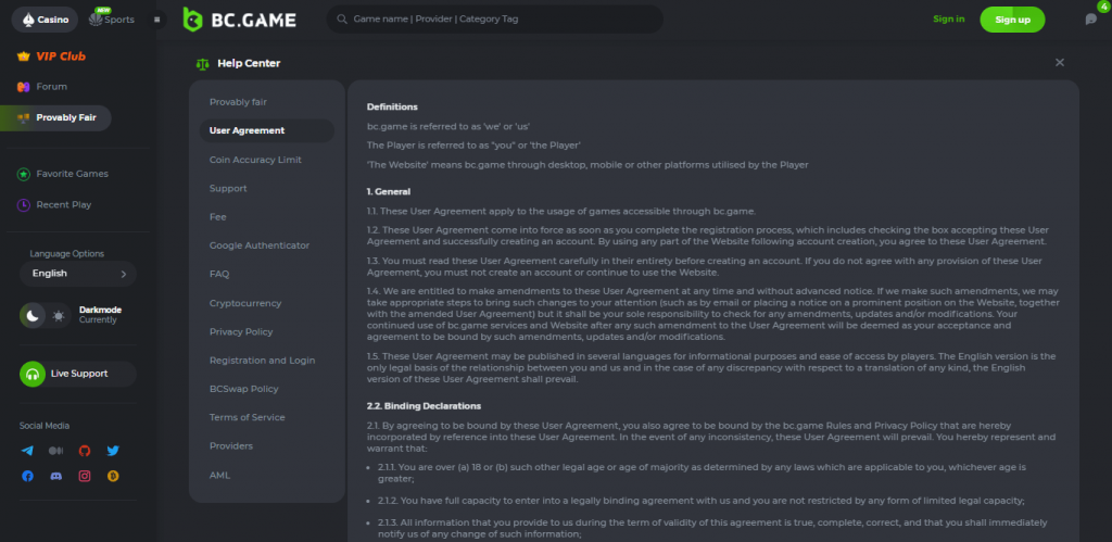 BC.Game Terms & Conditions