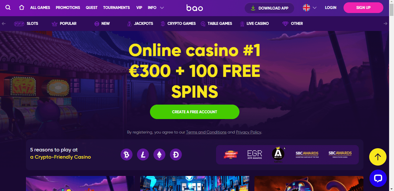 Bao Casino welcome offer screenshot