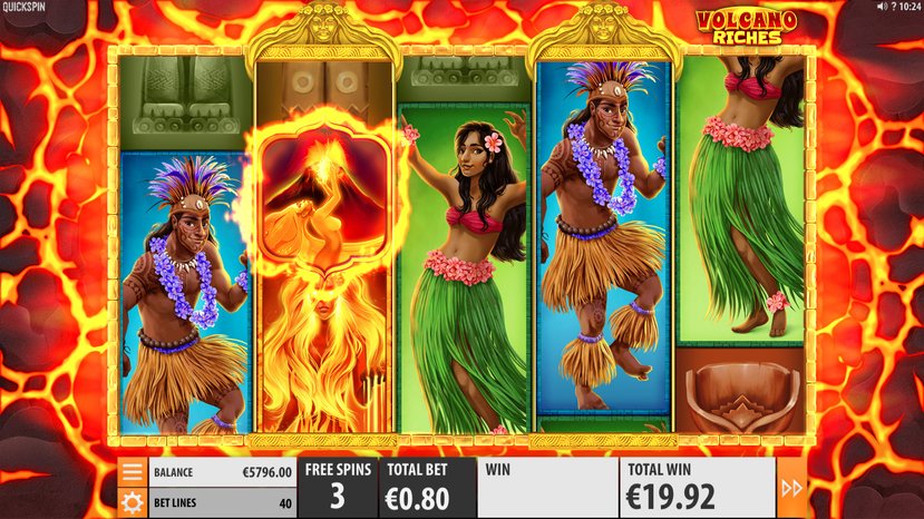 Bonus feature on Volcano Riches, a slot machine from Quickspin