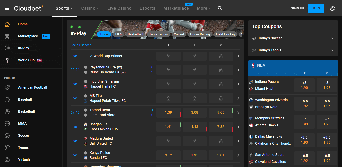 Cloudbet sports betting screenshot