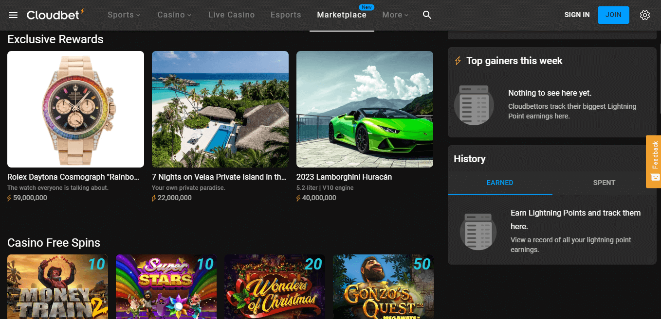 Cloudbet marketplace screenshot