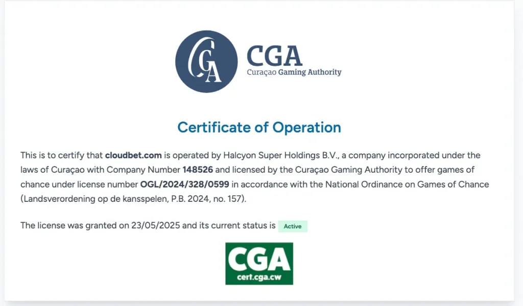 cloudbet casino license