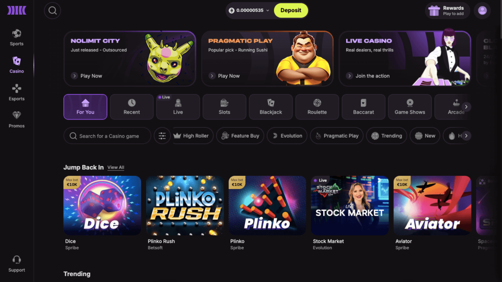 cloudbet casino lobby