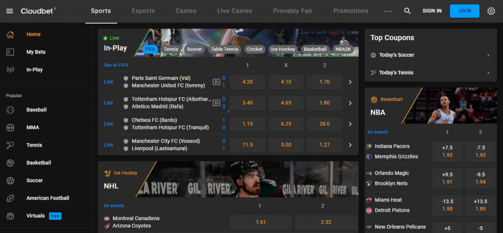 Cloudbet sports betting homepage