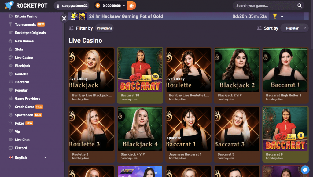 Rocketpot Live Casino Games
