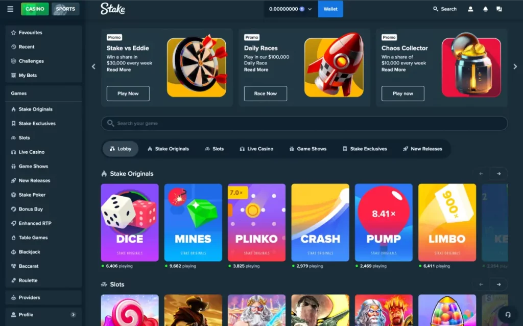 stake ethereum casino lobby