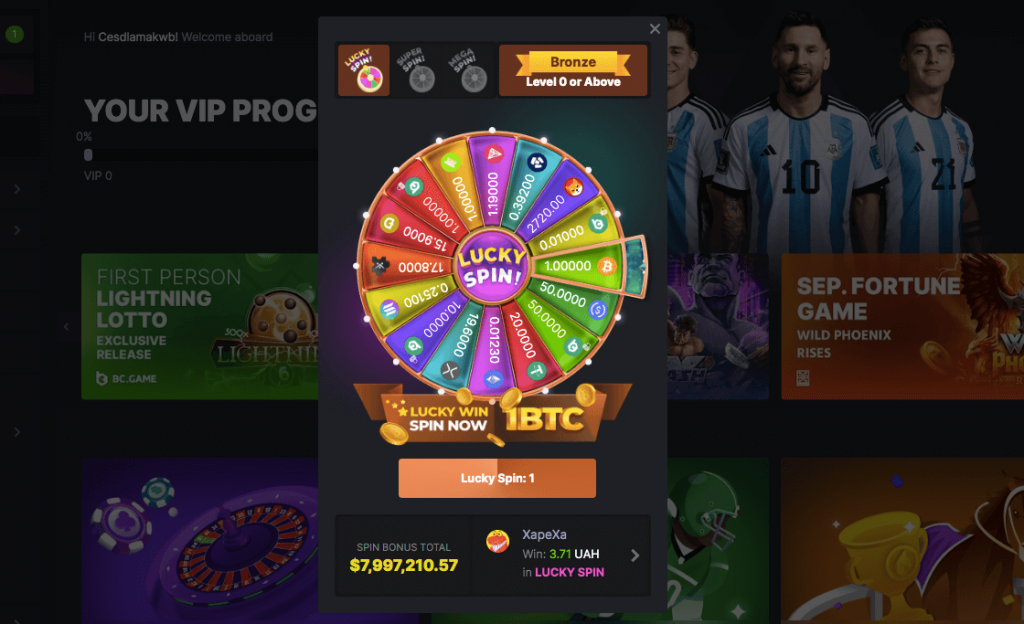 BC.Game Free Spins Lucky Wheel