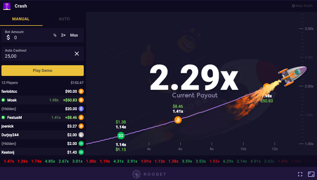 Roobet Crash Gambling Game