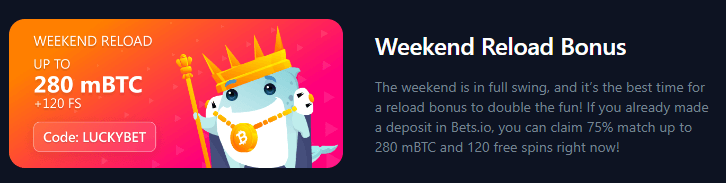 Bets.io weekend reload bonus code screenshot