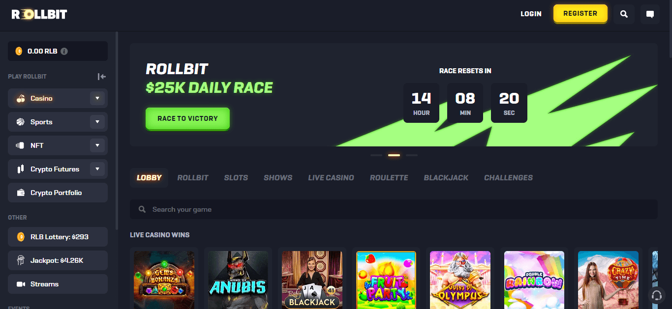 Rollbit Casino Lobby screenshot