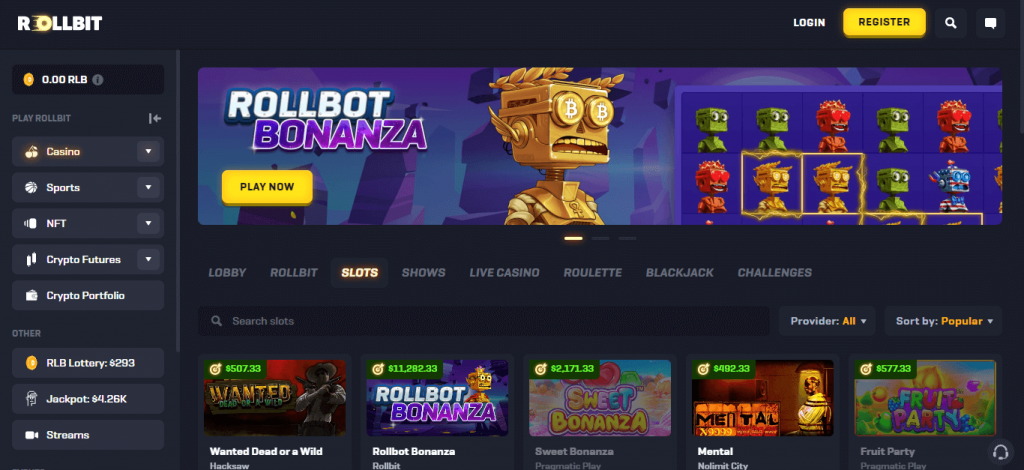 Rollbit casino lobby screenshot