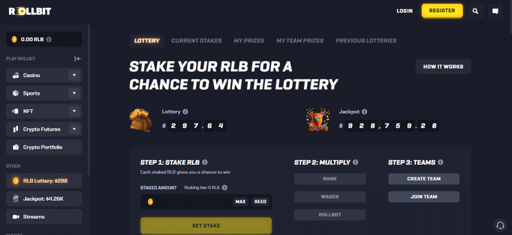 Rollbit Lottery page