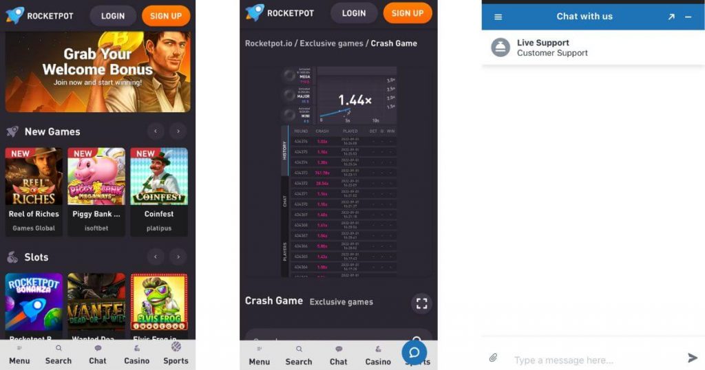 Rocketpot .io mobile layout