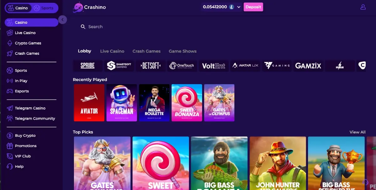 Crashino Casino Section