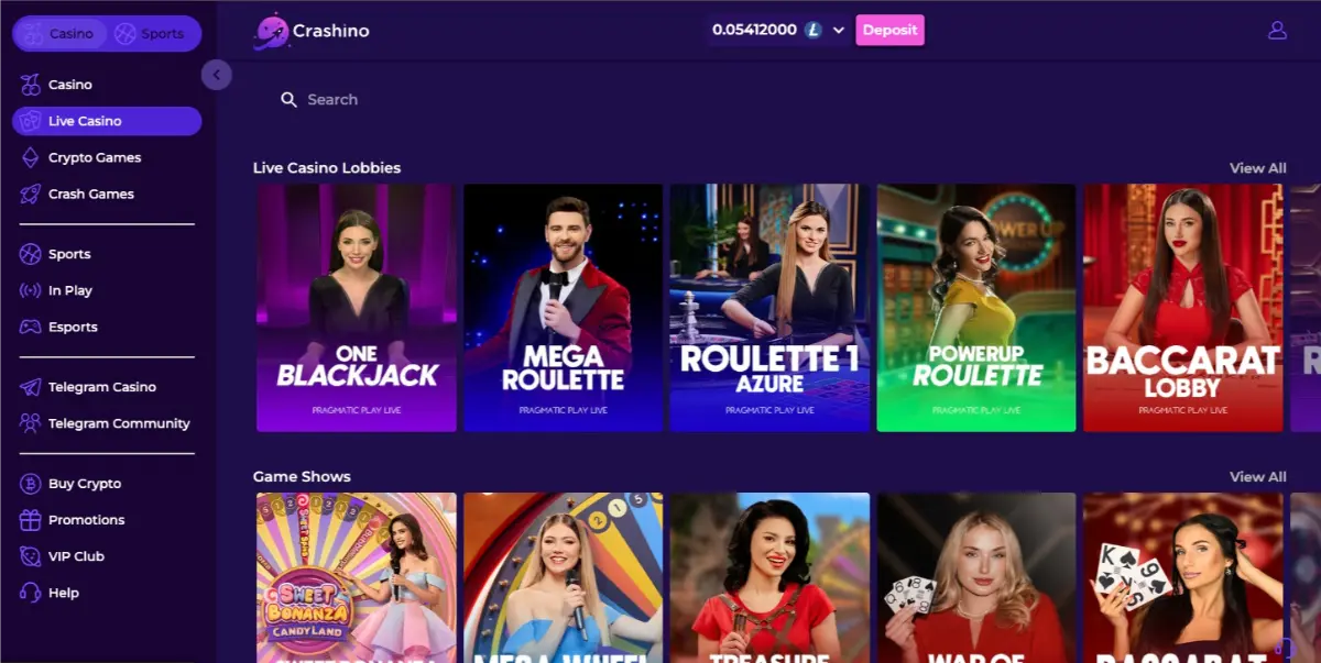Crashino Live Dealer Section