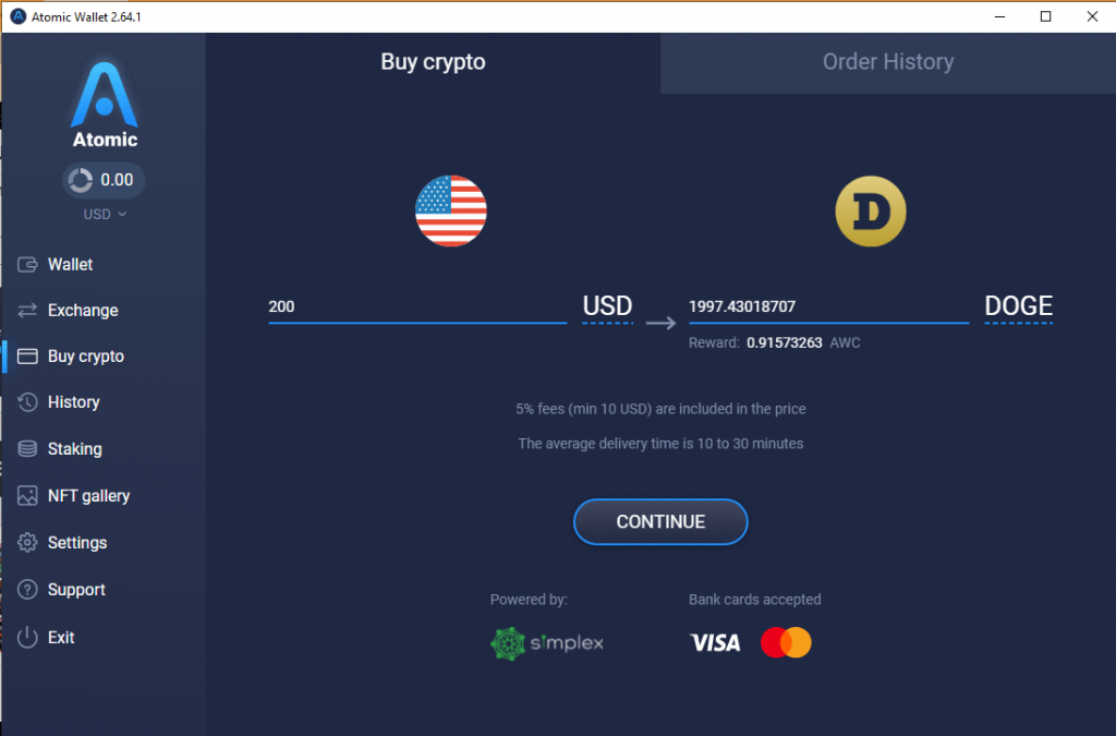 Buy Dogecoin on Atomic Wallet screenshot