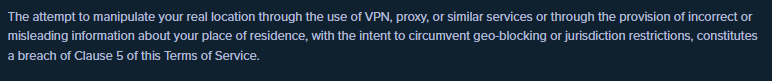 Stake VPN policy screenshot