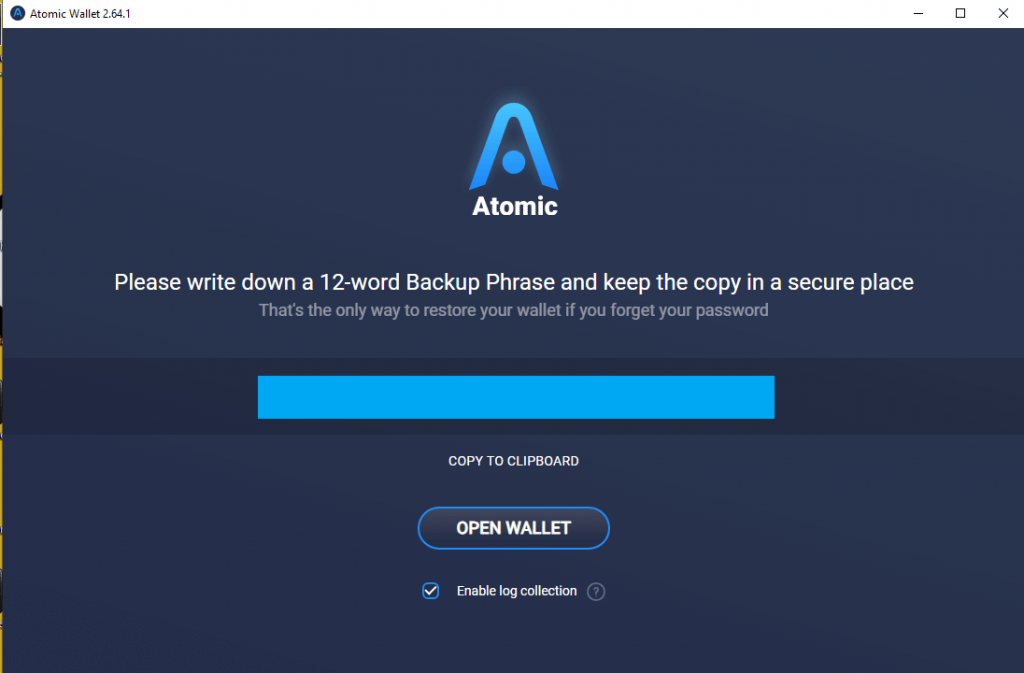 Atomic wallet seed phrase screen