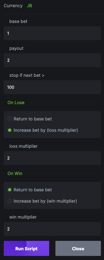 martingale crash gambling settings