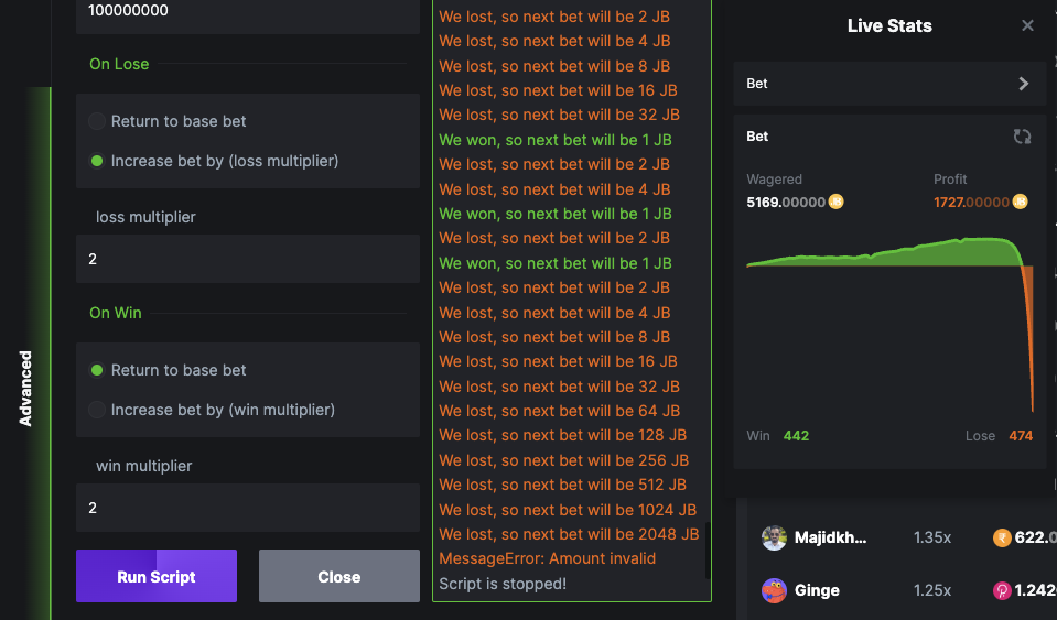 final result of the martingale strategy crash