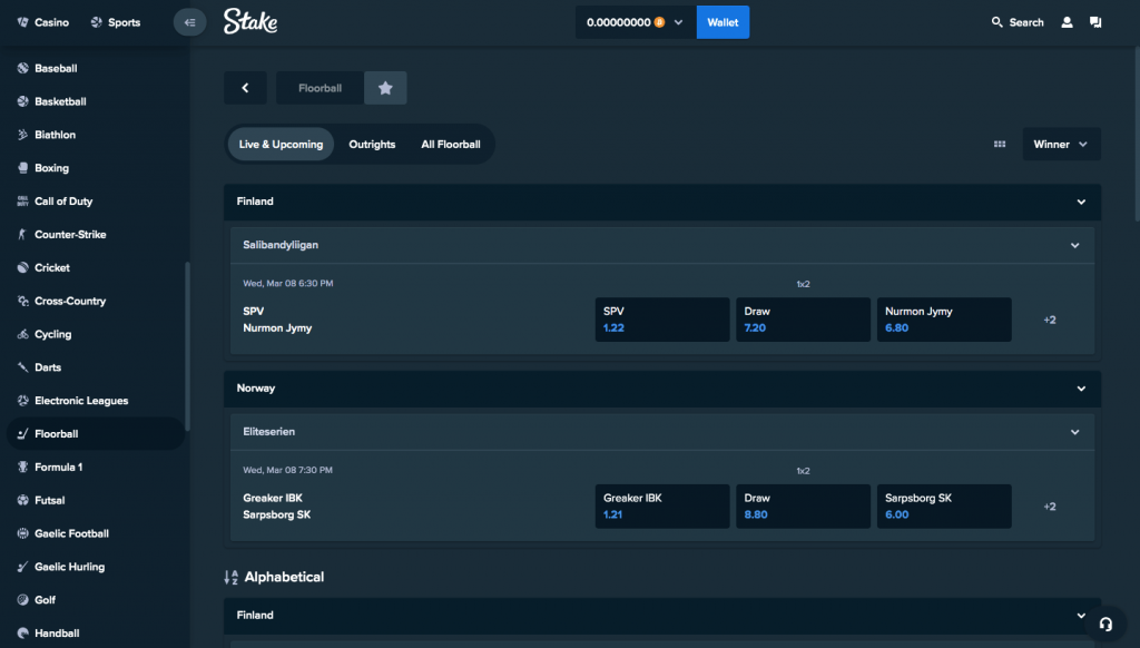 Stake Floorball Betting with Bitcoin