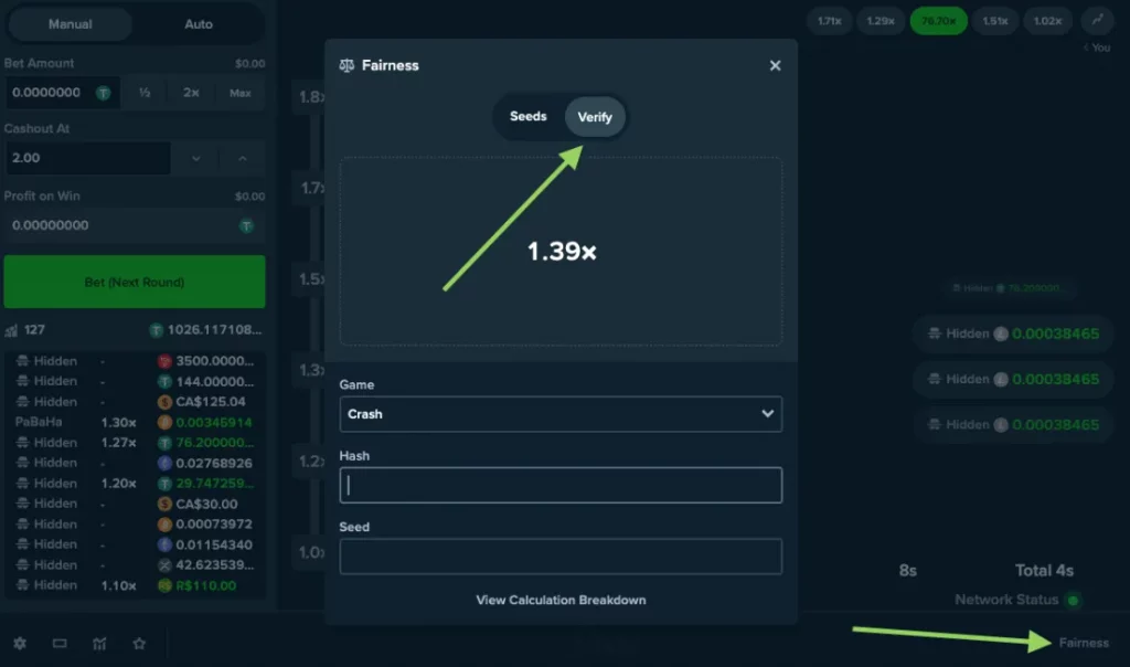 stake fairness verification menu
