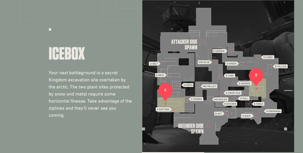 Valorant Icebox map layout.