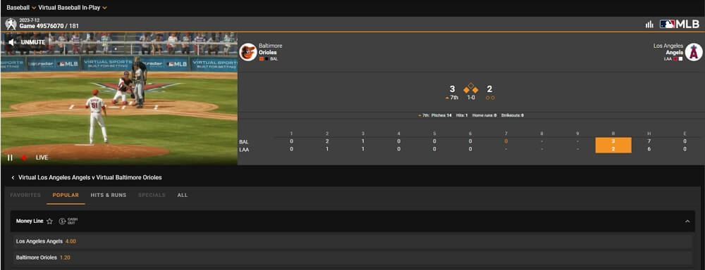 You can also bet on virtual in-play baseball games at Cloudbet.