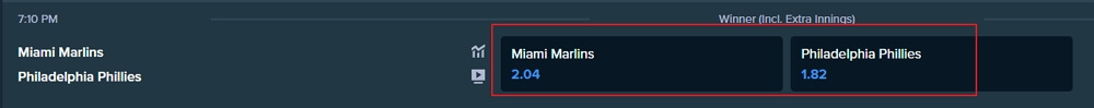 Stake odds for MLB match