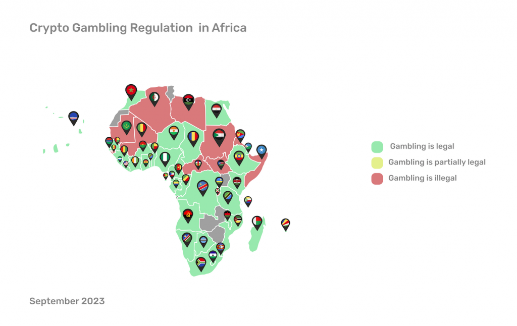 Crypto Gambling Regulations in Africa Map